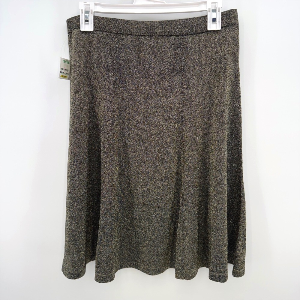 NWT Silk Blend Gold Metallic Shimmer Knit A-Line Midi Festive Cocktail Skirt PL